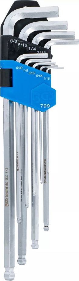 L-TYPE WRENCH SET | INCH SIZES | INTERNAL HEXAGON / INTERNAL HEXAGON WITH BALL HEAD 1/16" - 3/8" | 9 PCS. (799)