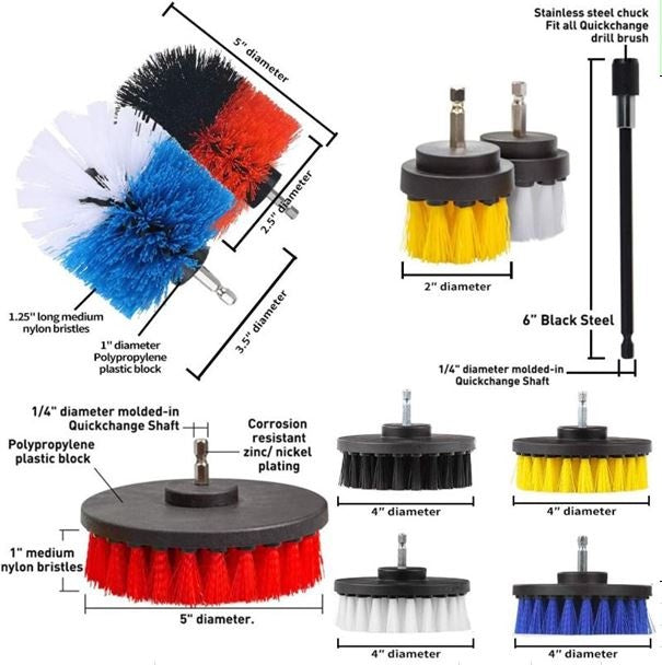 BRUSH SET WITH HEX 6.3 MM (1/4") SHANK | NYLON | 10 PCS. (DB10S)