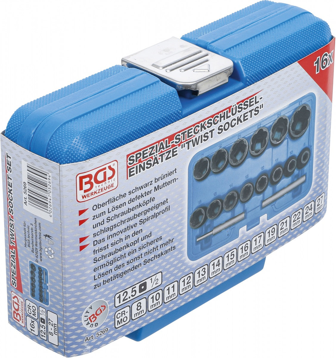TWIST SOCKET SET (SPIRAL PROFILE) / SCREW EXTRACTOR | 12.5 MM (1/2") DRIVE | 8 - 27 MM | 16 PCS. (5269)
