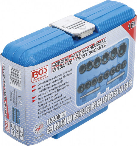 TWIST SOCKET SET (SPIRAL PROFILE) / SCREW EXTRACTOR | 12.5 MM (1/2") DRIVE | 8 - 27 MM | 16 PCS. (5269)