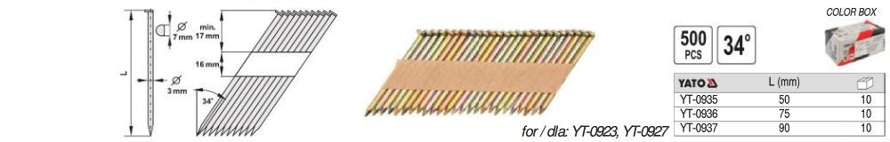 NAILS FOR NAILER 34°, 50 MM, 500 PCS. (YT-0935)