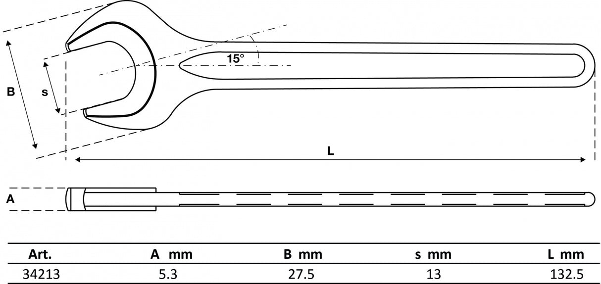 SINGLE OPEN END SPANNER | DIN 894 | 13 MM (34213)