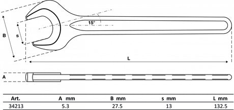 SINGLE OPEN END SPANNER | DIN 894 | 13 MM (34213)