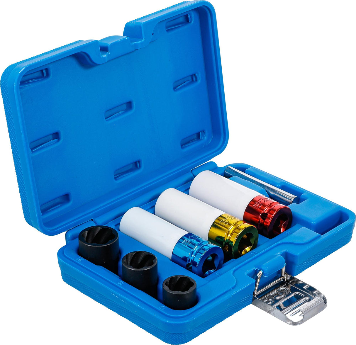 PROTECTIVE IMPACT SOCKET AND TWIST SOCKET SET (SPIRAL PROFILE) / SCREW EXTRACTOR | 12.5 MM (1/2") DRIVE | 17 - 21 MM | 7 PCS. (74297)