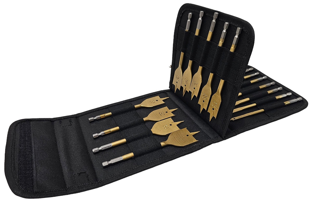 FLAT WOOD DRILL BIT SET | 6-38 MM (HEX) | TITANIUM COATED | 16 PCS. (SK1634)