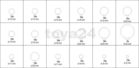 225 PCS SNAP RINGS ASSORTMENT EXT/INT (YT-06882)