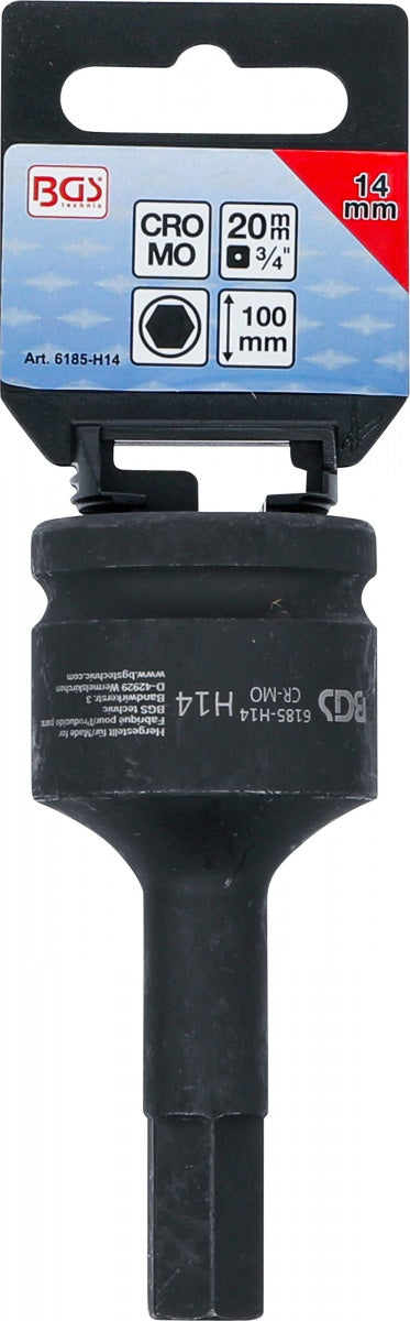 IMPACT BIT SOCKET | LENGTH 100 MM | 20 MM (3/4") DRIVE | INTERNAL HEXAGON 14 MM (6185-H14)