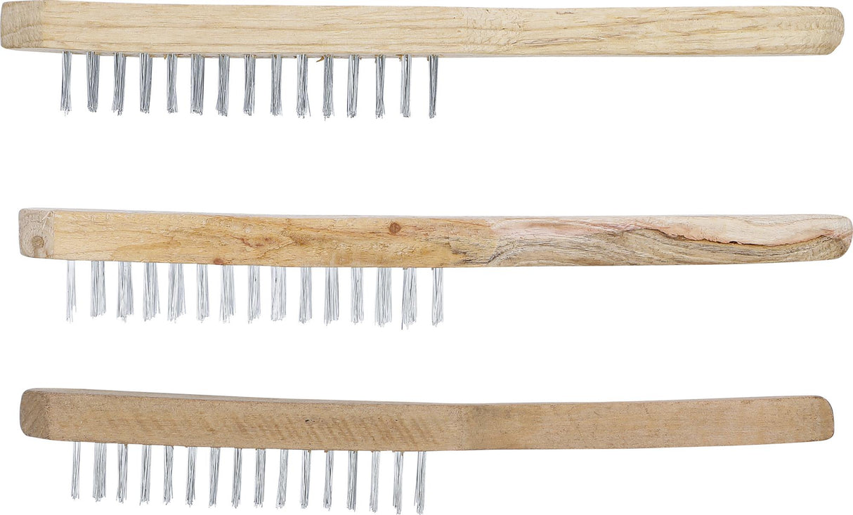 STEEL WIRE BRUSH SET | WOODEN HANDLE | 2, 3, 4 ROWS | 3 PCS. (85815)