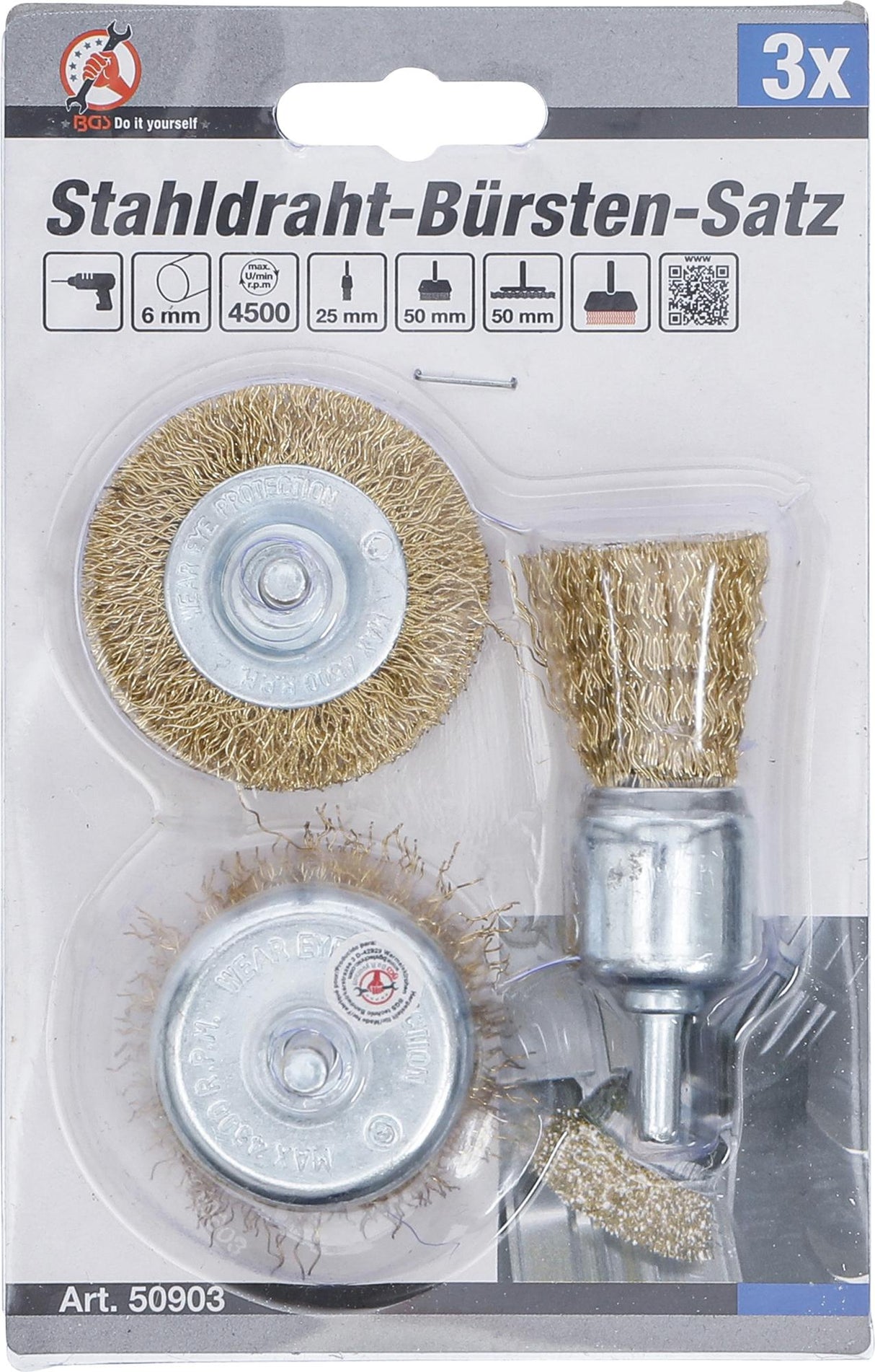 STEEL WIRE BRUSH SET | Ø 25 - 50 MM | 3 PCS. (50903)