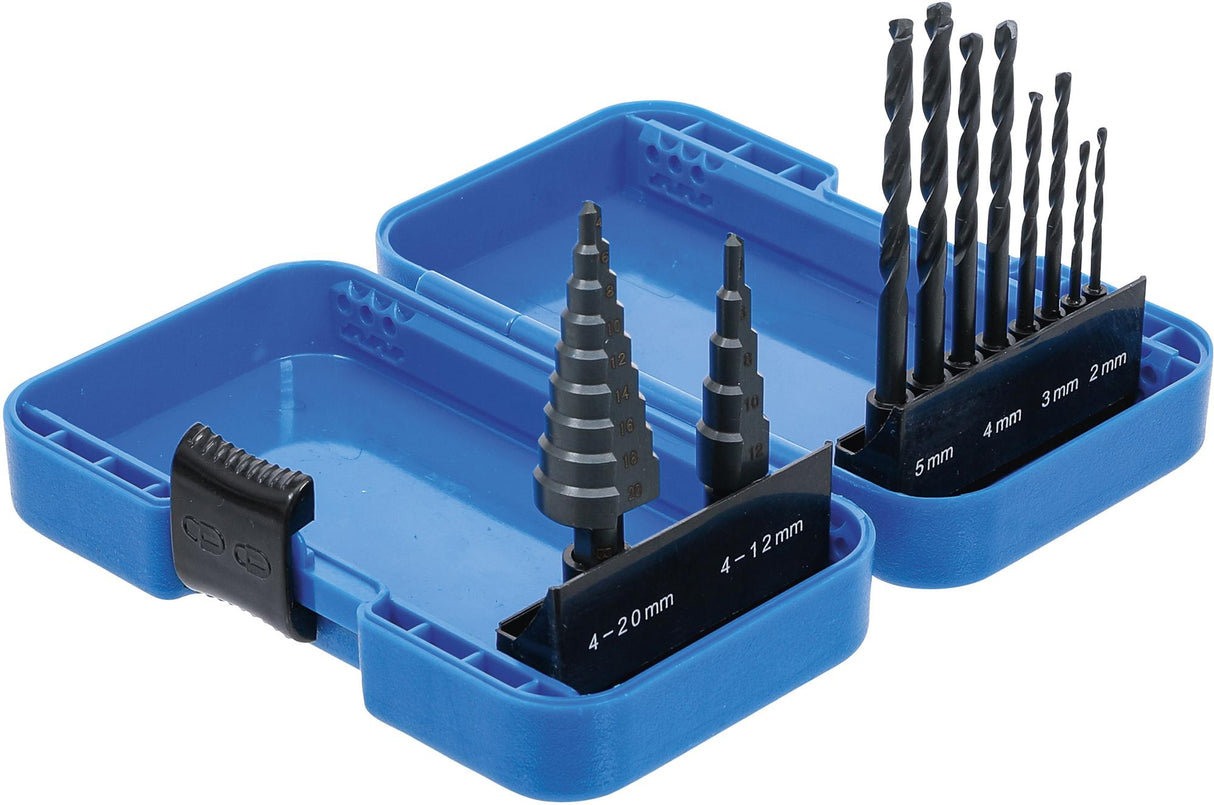 STEP DRILL AND TWIST DRILL SET | 4 - 12 / 4 - 20 MM | 2 - 5 MM | 10 PCS. (1686)
