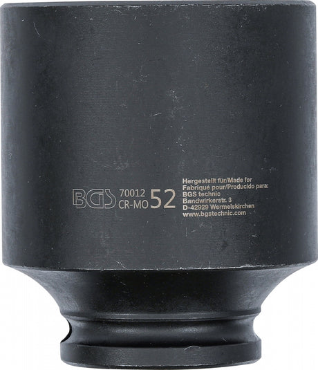 IMPACT SOCKET, HEXAGON | 12.5 MM (1/2") DRIVE | 52 MM (70012)