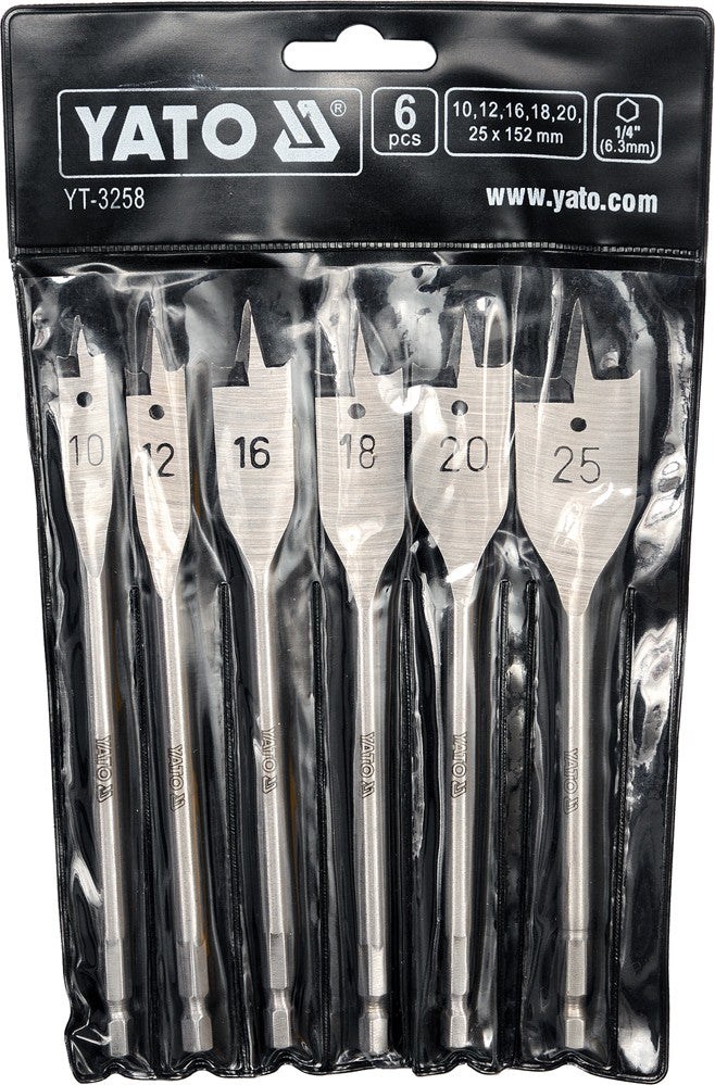 FLAT WOOD DRILL BIT SET 6PCS 10-25MM (YT-3258)