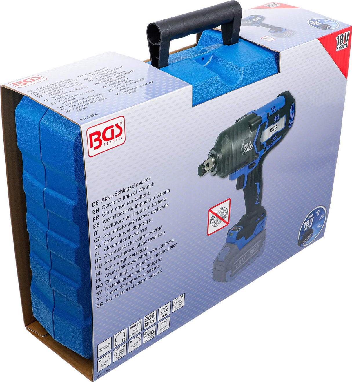 CORDLESS IMPACT WRENCH | BRUSHLESS | 20 MM (3/4") | 1200 NM | 18 V | WITHOUT RECHARGEABLE BATTERY (7364)