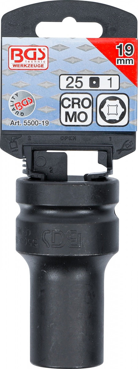 IMPACT SOCKET HEXAGON, DEEP | 25 MM (1") DRIVE | 19 MM (5500-19)