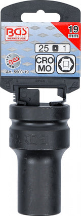 IMPACT SOCKET HEXAGON, DEEP | 25 MM (1") DRIVE | 19 MM (5500-19)
