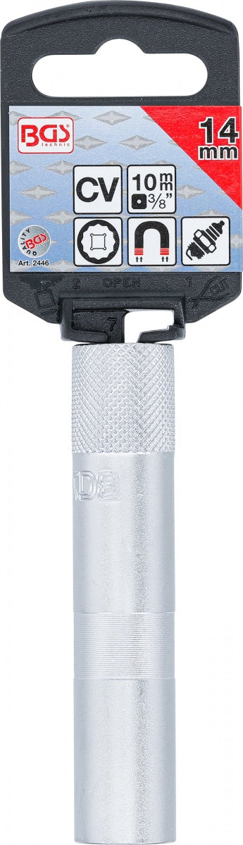SPARK PLUG SOCKET WITH MAGNET, 12-POINT, LONG | 10 MM (3/8") DRIVE | 14 MM (2446)