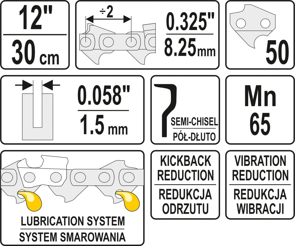 CHAIN FOR CHAINSAW 0,325" / 0,058" 12" (YT-849395)