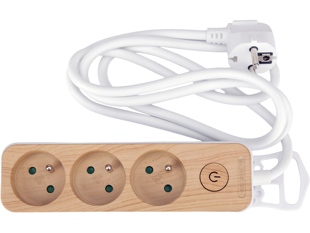 POWER CORD/EXTENSION CORD WITH GROUNDING (WOOD IMITATION) | 3 SOCKETS | 1.0 MM2 | 1.4 M (72340)