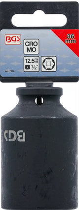 IMPACT SOCKET HEXAGON, DEEP | 12.5 MM (1/2") DRIVE | 36 MM (7236)