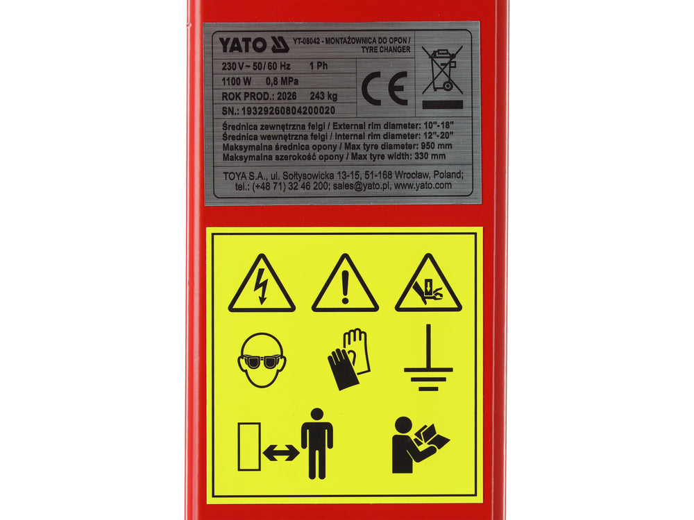 Rehvimontaažipink | 1,1 kW | 10–20" velgedele (YT-08042)