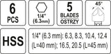 6 PCS COUNTERSINK  6,30-20,50MM HEX (YT-44729)