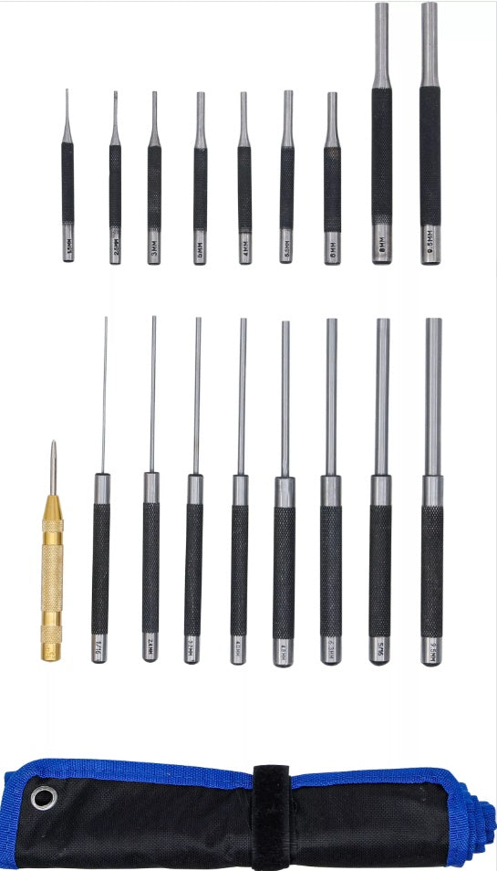 PARALLEL PIN PUNCH SET | 100-150-200 MM | 1.5 - 9.5 MM | INCL CENTRE PUNCHES | 18 PCS. (1695)