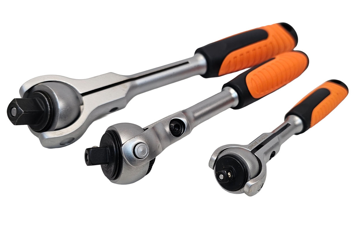 RATCHET SET | FLEX HEAD | 6.3 MM (1/4") / 10 MM (3/8") / 12.5 MM (1/2") | 3 PCS. (SRA3S)