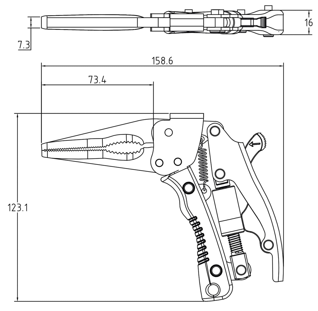 LOCKING LONG NOSE GRIP PLIERS | WITH PISTOL GRIP | 170 MM (7312)