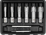 TCT CORE DRILL BIT SET FOR HARD METAL | WELDON SHANK | 12–27 MM | 8 PCS. (YT-43410)