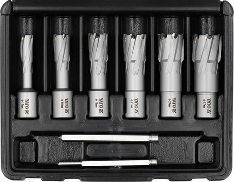 TCT CORE DRILL BIT SET FOR HARD METAL | WELDON SHANK | 12–27 MM | 8 PCS. (YT-43410)