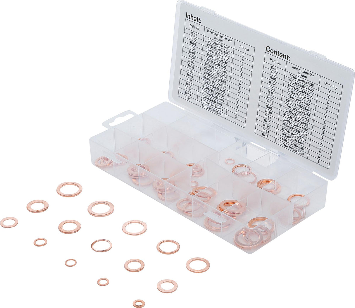 SEAL RING ASSORTMENT | COPPER | INCH SIZES | FOR OIL DRAIN PLUGS | 75 PCS. (8144)