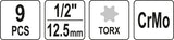 IMPACT BIT SOCKET SET TORX 9PCS 1/2" (YT-10654)