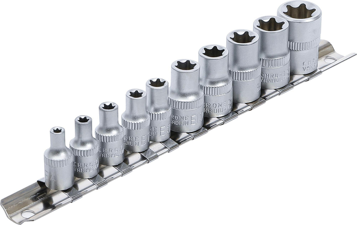SOCKET SET, E-TYPE | 6.3 MM (1/4") / 10 MM (3/8") DRIVE | E4 - E16 | 10 PCS. (9548)