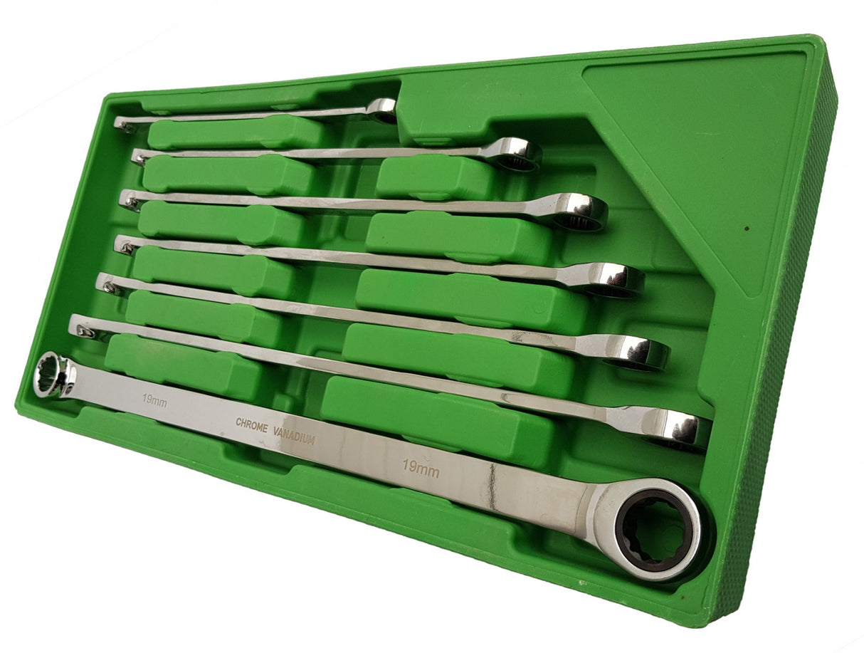 DOUBLE RING WRENCH SET WITH RATCHET | LONG TYPE | 8-19 MM | 7 PCS. (DR07)
