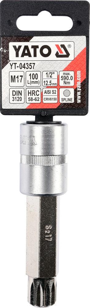 SOCKET BIT SPLINE 1/2" M17 L100MM (YT-04357)