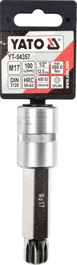 SOCKET BIT SPLINE 1/2" M17 L100MM (YT-04357)