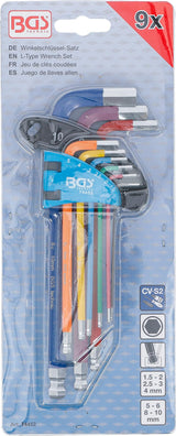 L-TYPE WRENCH SET | MULTICOLOUR | INTERNAL HEXAGON, INTERNAL HEXAGON WITH BALL HEAD 1.5 - 10 MM | 9 PCS. (74452B)