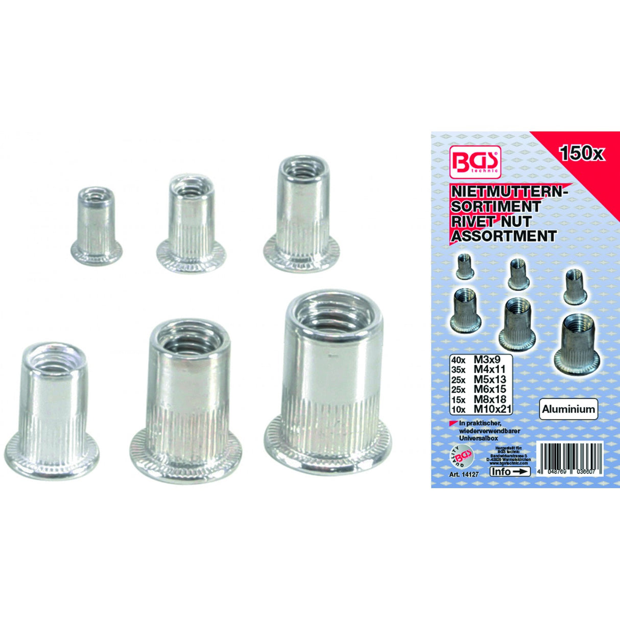 RIVET NUTS ASSORTMENT | ALUMINIUM | 150 PCS. (14127)