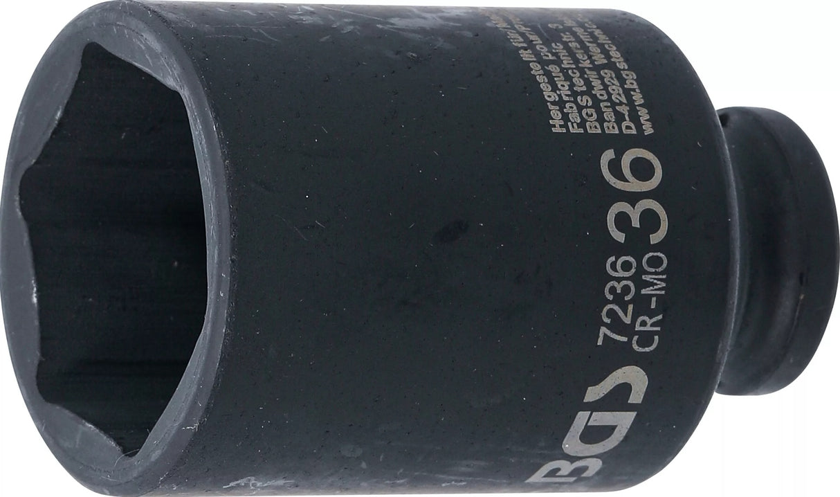 IMPACT SOCKET HEXAGON, DEEP | 12.5 MM (1/2") DRIVE | 36 MM (7236)