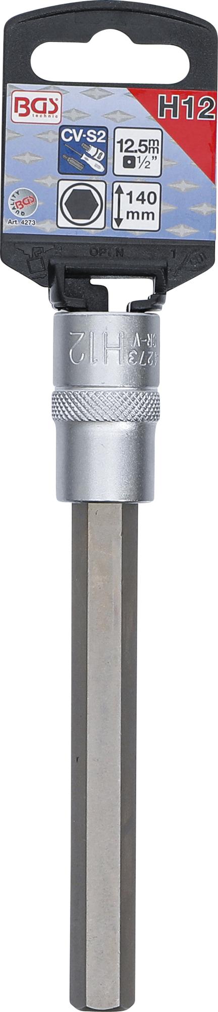 BIT SOCKET | LENGTH 140 MM | 12.5 MM (1/2") DRIVE | INTERNAL HEXAGON 12 MM (4273)
