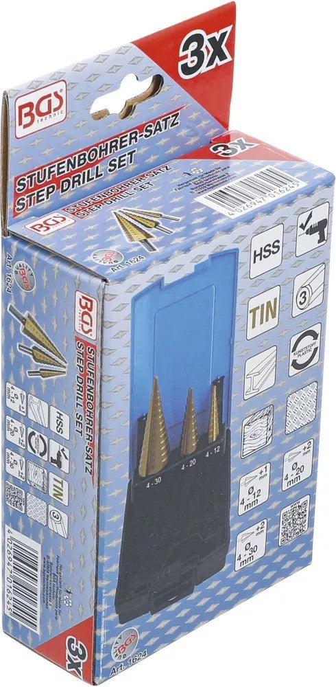 STEP DRILL SET | TITANIUM-NITRIDED | Ø 4 - 30 MM | 3 PCS. (1624)