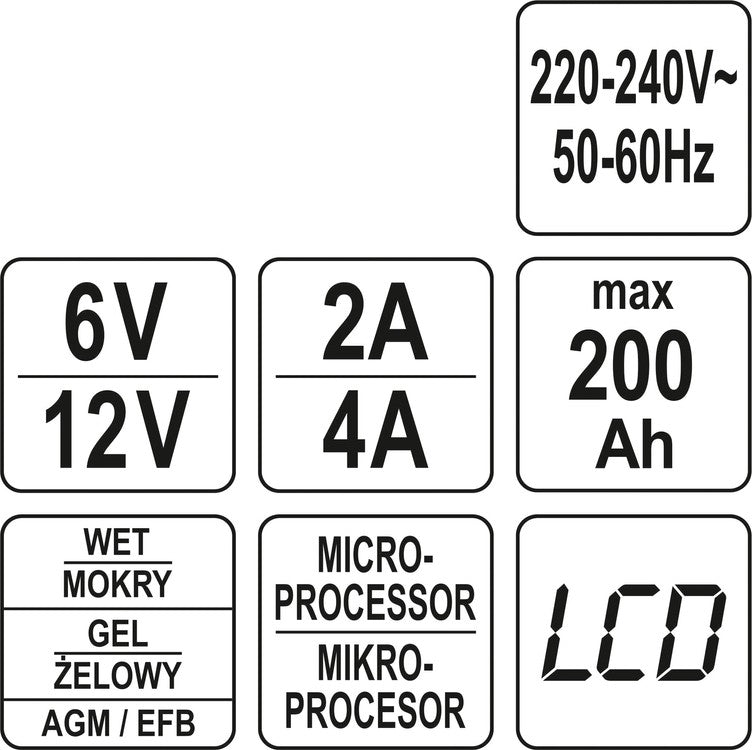 ELECTRONIC BATTERY CHARGER 6V/2A, 12V/4A (YT-83000)
