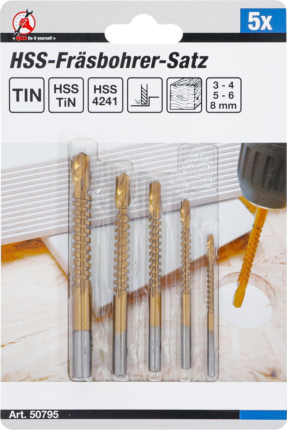 HSS MILLING DRILL SET | TITANIUM COATED | 3 - 8 MM | 5 PCS. (50795)