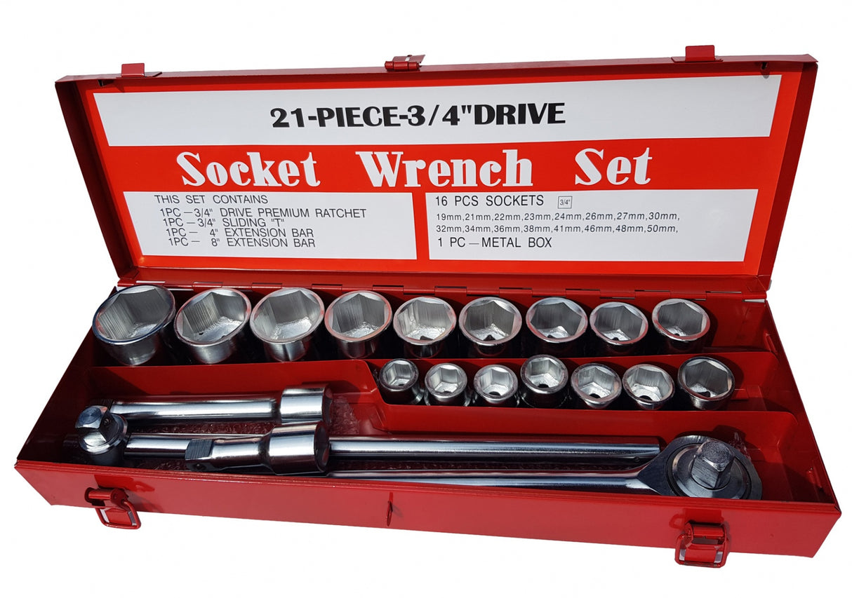 6-POINT SOCKET SET | METAL BOX | 20 MM (3/4") | 21 PCS. (SK780576)