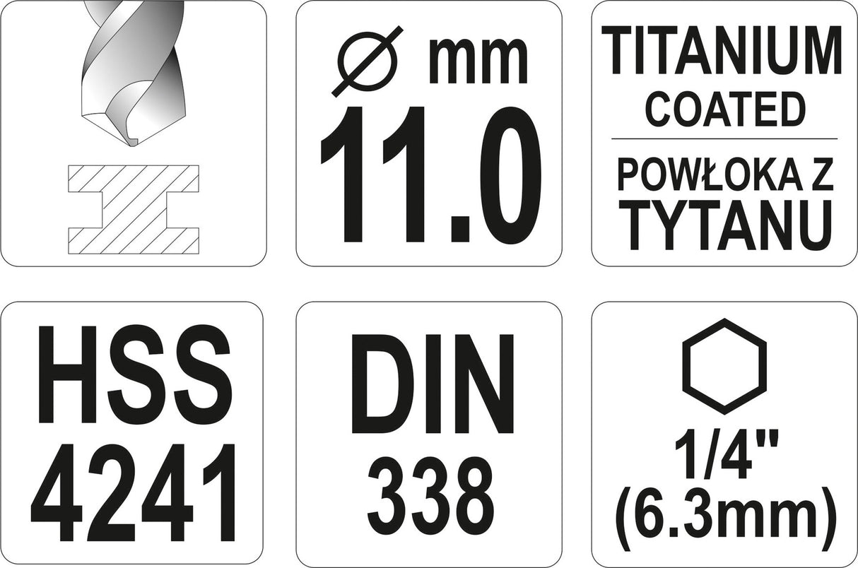 METAL DRILL WITH HEX SHANK 11,0MM TITAN (YT-44773)