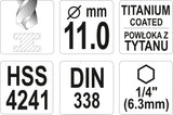 METAL DRILL WITH HEX SHANK 11,0MM TITAN (YT-44773)