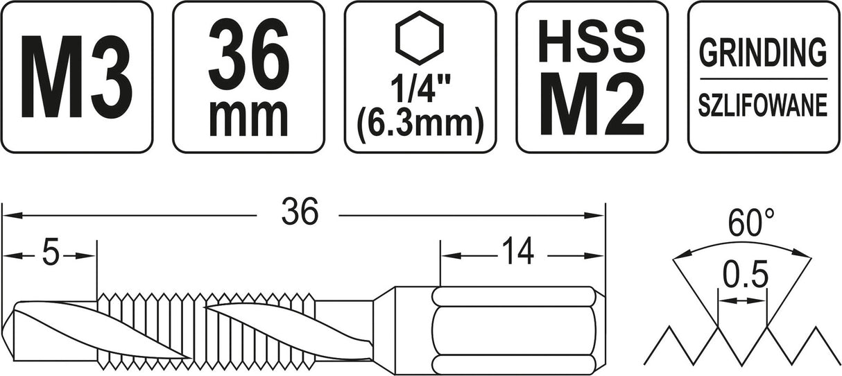 COMBINED DRILL TAP M3 HEX (YT-44840)
