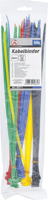 CABLE TIE ASSORTMENT | COLOURED | 4.8 X 300 MM | 50 PCS. (80771)
