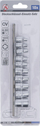 SOCKET SET, E-TYPE | 6.3 MM (1/4") / 10 MM (3/8") DRIVE | E4 - E16 | 10 PCS. (9548)