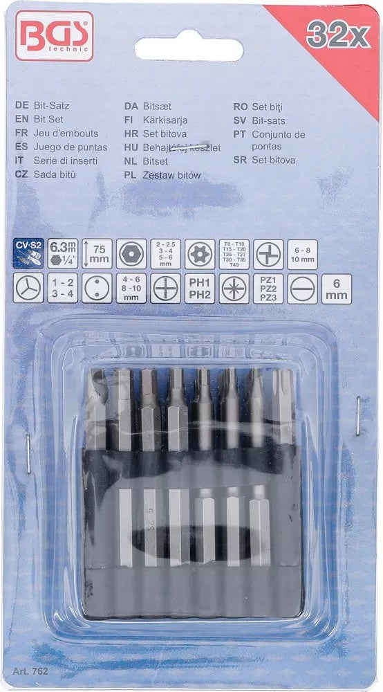 BIT SET | LONG | 6.3 MM (1/4") DRIVE | VARIOUS TYPES | 32 PCS. (762)